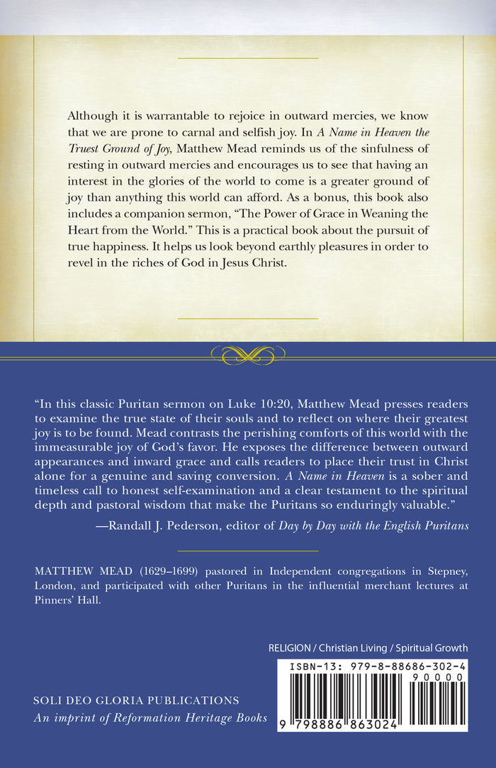 A Name in Heaven the Truest Ground of Joy — back cover