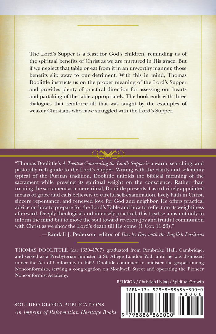 A Treatise Concerning the Lord’s Supper — back cover
