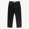 A pair of Relaxed Fit 5-Pocket Denim Pants in black laid flat on a white background.
