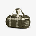 ALD / The North Face Base Camp Duffel in olive green with beige straps and logo, shown on a white background.