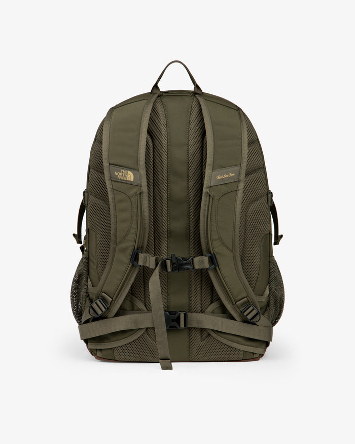 ALD/The North Face Borealis in olive, rear view—padded straps, chest buckle, mesh back & side pockets shown.