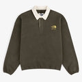 ALD / The North Face Fleece Rugby: Dark green, white collar, yellow logo left chest, long sleeves, buttoned neck.