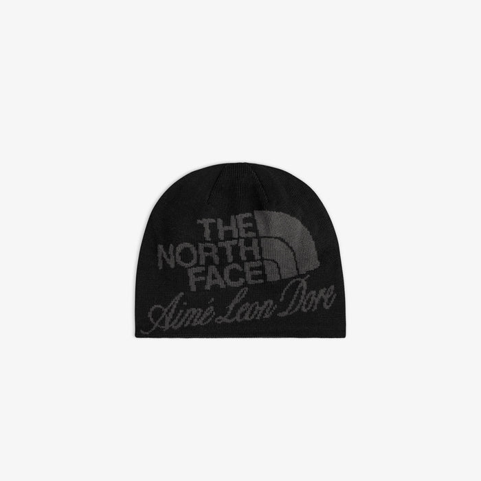 ALD / The North Face Jacquard Beanie with gray logos on front. Black color.