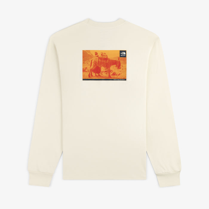 ALD/The North Face Long-Sleeve Explorer Tee in off-white with yellow-orange photo and logo on the upper back.