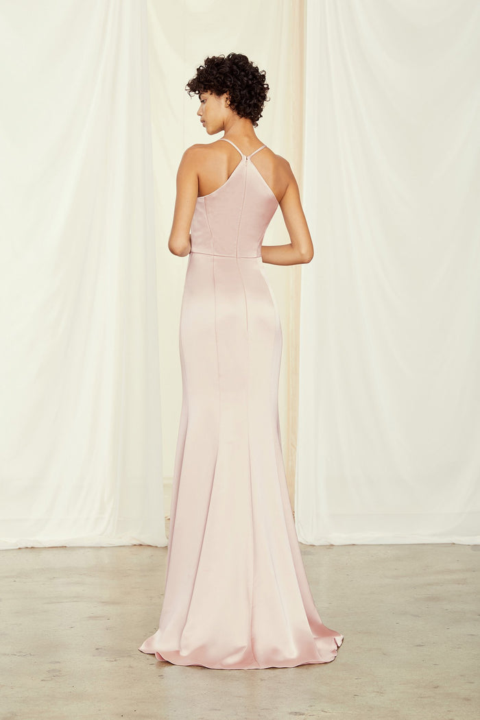 Fluid Satin Spaghetti strap Scoop neckline Natural waist Fit and flare