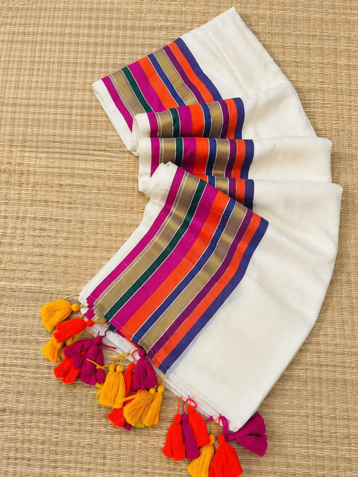Indiehaat | White Mul Cotton Handloom Saree