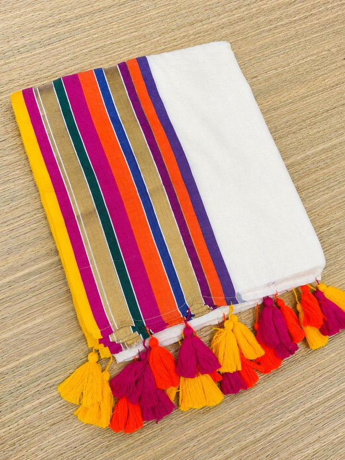 Indiehaat | White Mul Cotton Handloom Saree