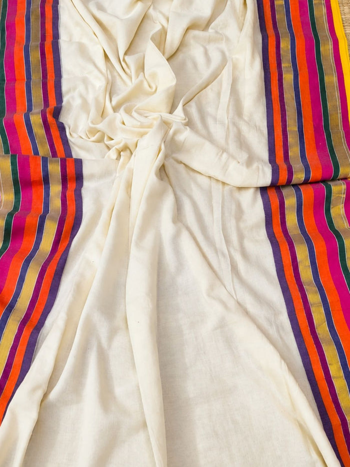 Indiehaat | White Mul Cotton Handloom Saree