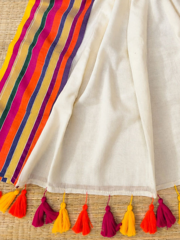 Indiehaat | White Mul Cotton Handloom Saree