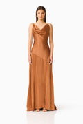 Clementine Cowl Neck Maxi Dress in Brown