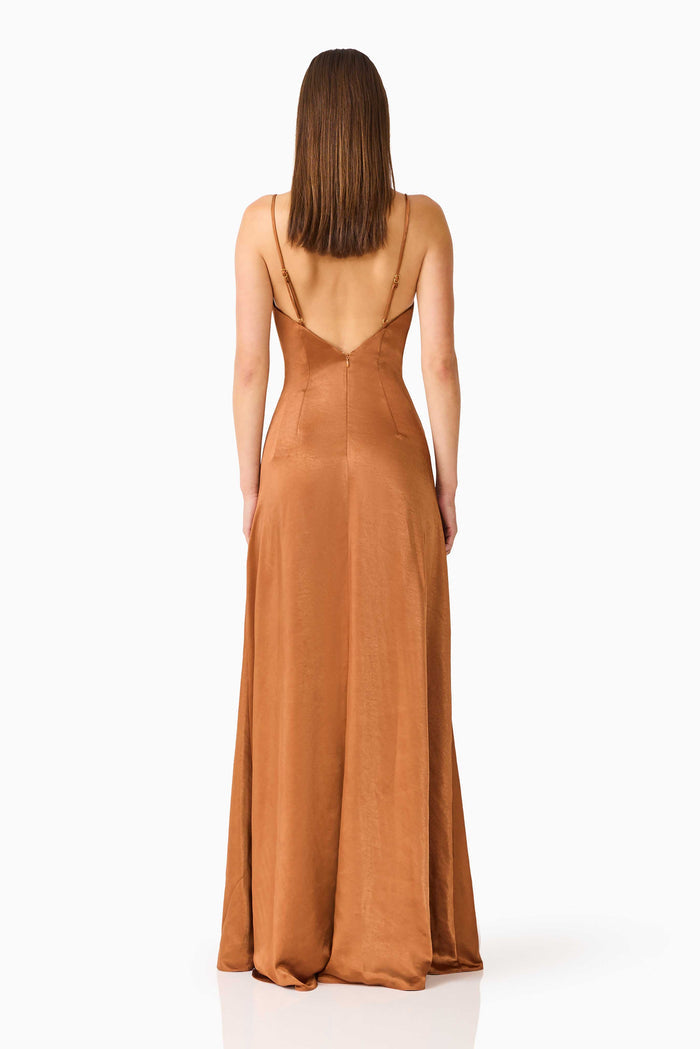 Clementine Cowl Neck Maxi Dress in Brown