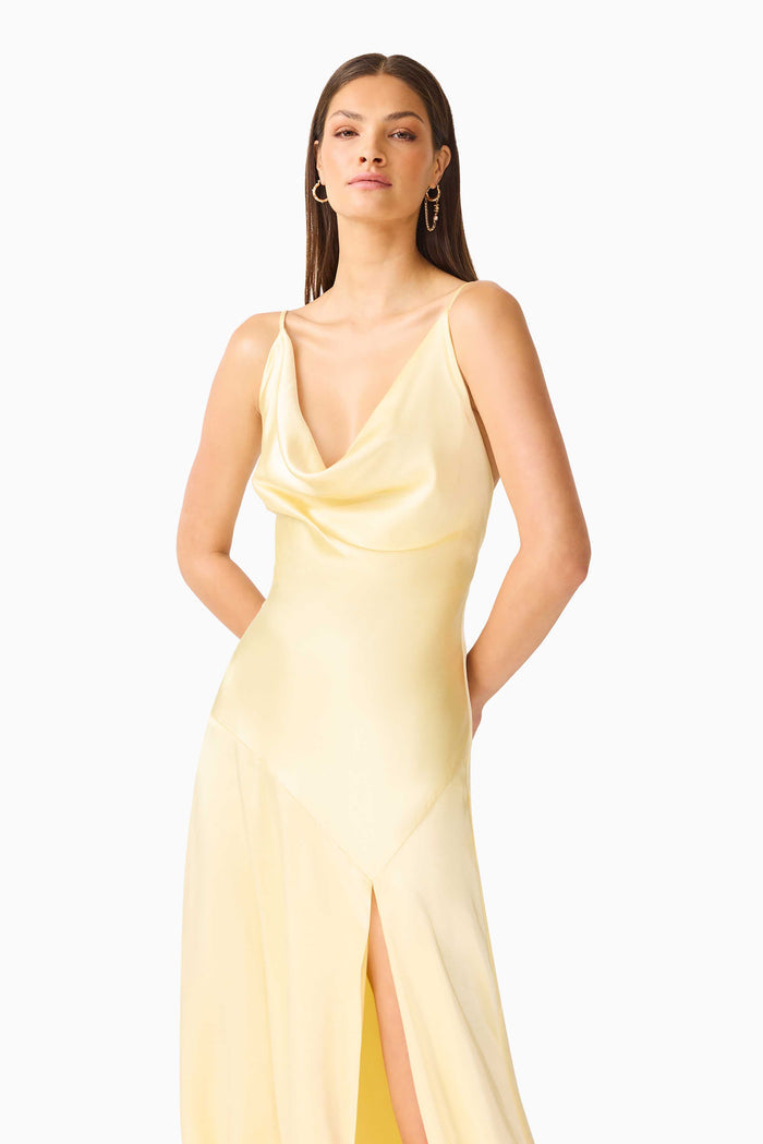Clementine Cowl Neck Maxi Dress in Butter Yellow