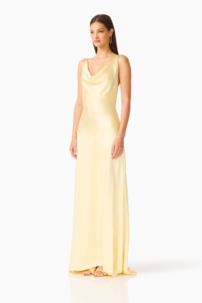 Clementine Cowl Neck Maxi Dress in Butter Yellow