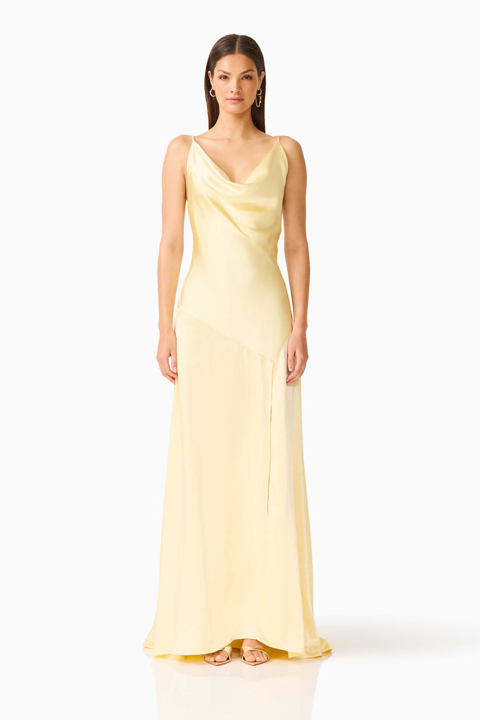 Clementine Cowl Neck Maxi Dress in Butter Yellow