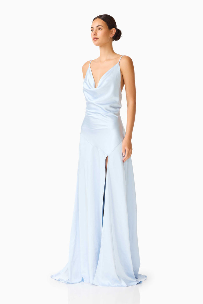 Clementine Cowl Neck Maxi Dress in Pale Blue