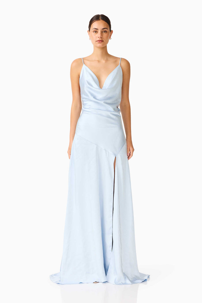 Clementine Cowl Neck Maxi Dress in Pale Blue