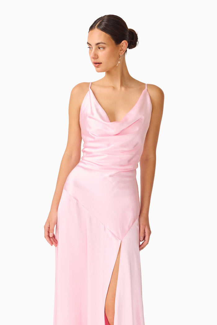 Clementine Cowl Neck Maxi Dress in Pale Pink
