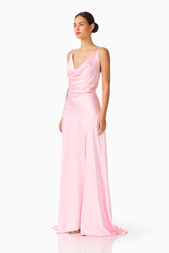 Clementine Cowl Neck Maxi Dress in Pale Pink