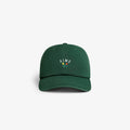 Dark green Crest Logo Hat with AIMÉ and a small embroidered flower on the front, shown on a plain white background.