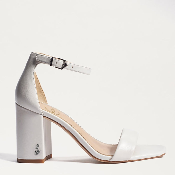 Daniella Block Heel Sandal in Bright White Leather