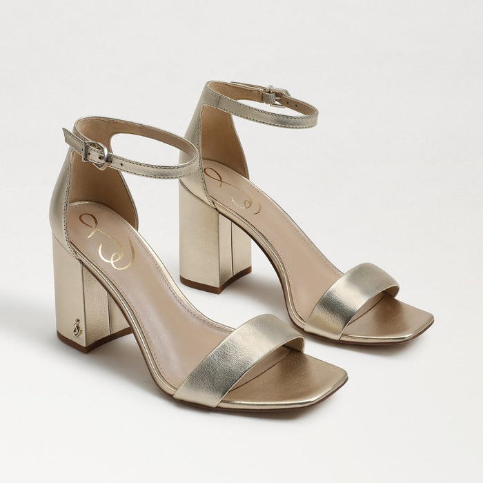 Daniella Block Heel Sandal in Gold Metallic Leather
