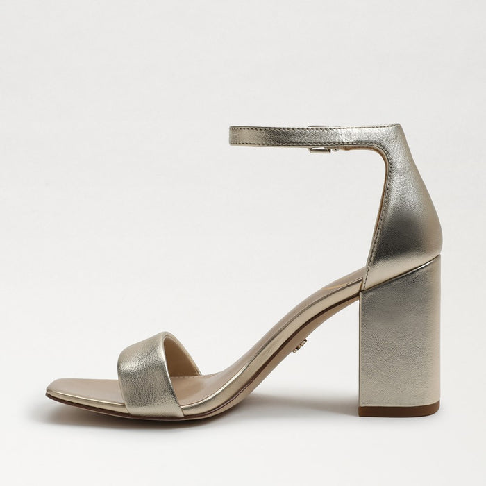 Daniella Block Heel Sandal in Gold Metallic Leather