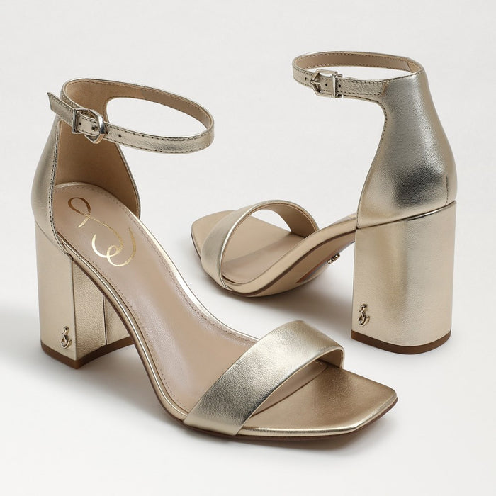 Daniella Block Heel Sandal in Gold Metallic Leather