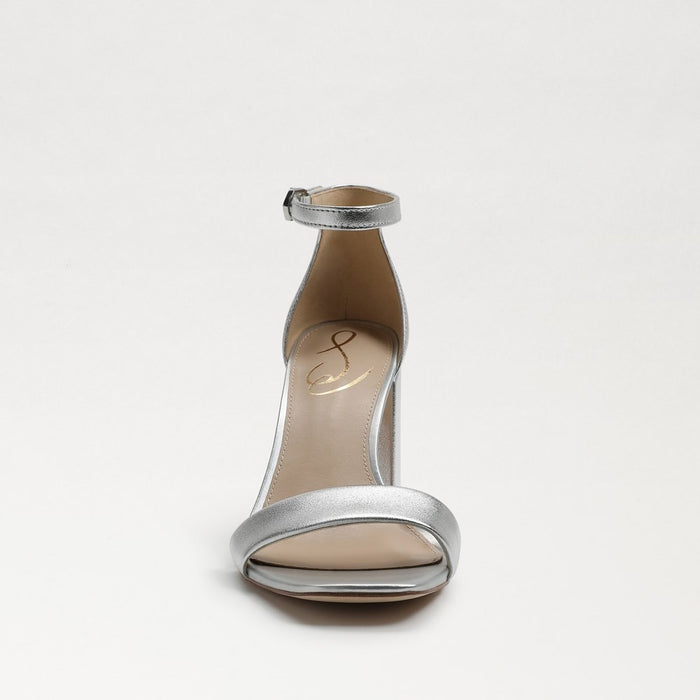 Daniella Block Heel Sandal in Silver Metallic Leather