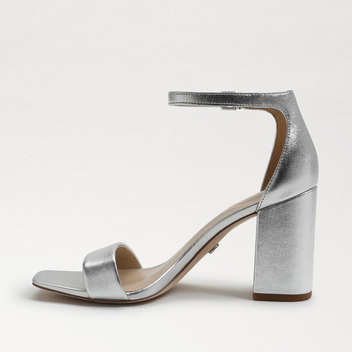 Daniella Block Heel Sandal in Silver Metallic Leather