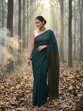 Indiehaat | Hand Dyed Khadi Cotton Saree Green