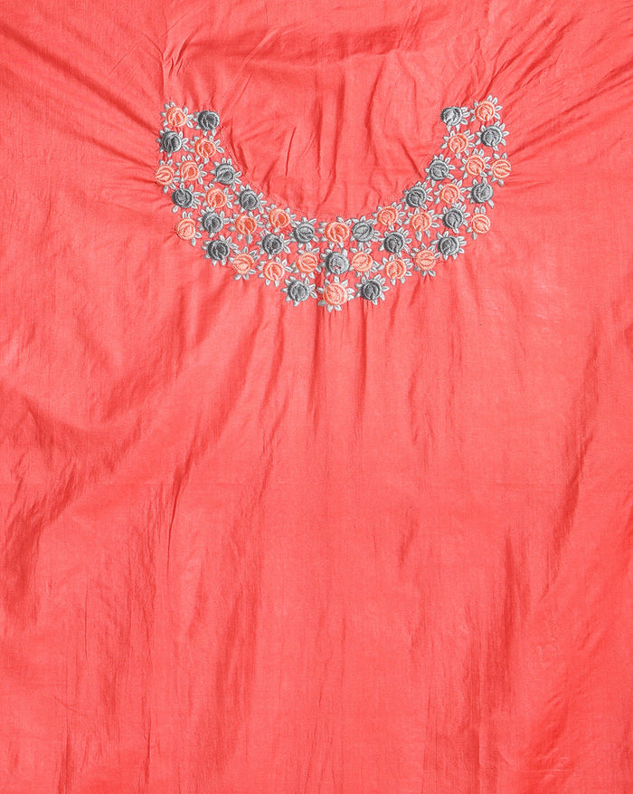 Embroidered Katan Silk Red & Blue Suit