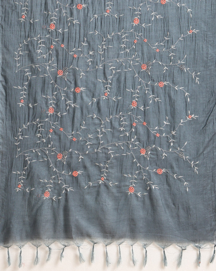 Embroidered Katan Silk Red & Blue Suit