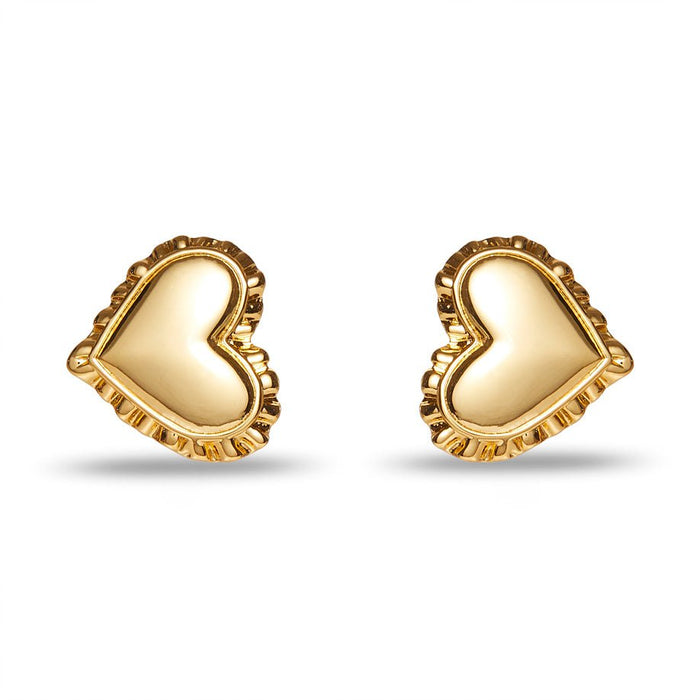 GOLD HEART RUFFLE BUTTON EARRINGS