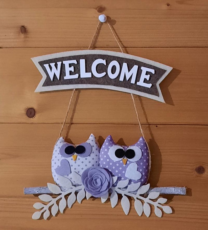 Gufetti fuoriporta welcome, decorazione per porta ingresso, gufi con lavanda
