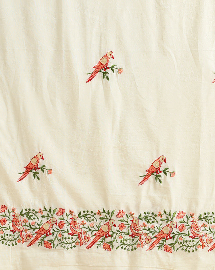 Gulmohar Embroidered Pure Linen Off White Suit
