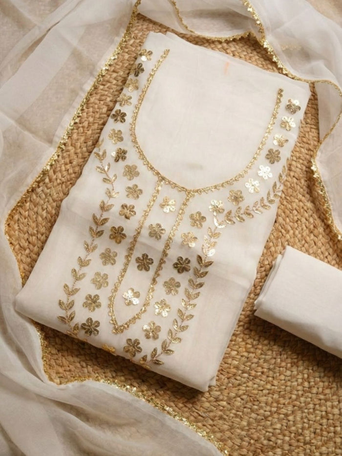 Indiehaat | Organza Silk Gota Patti Suit Set White