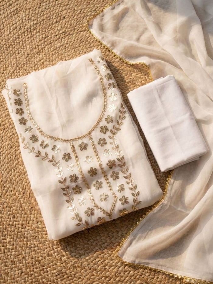 Indiehaat | Organza Silk Gota Patti Suit Set White