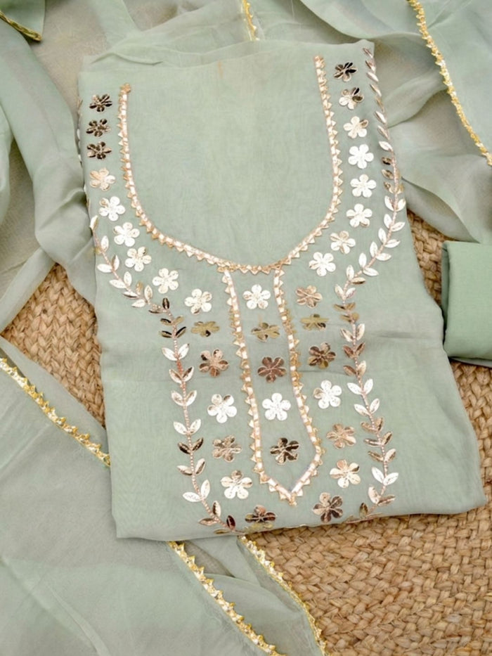 Indiehaat | Organza Silk Gota Patti Suit Set Green