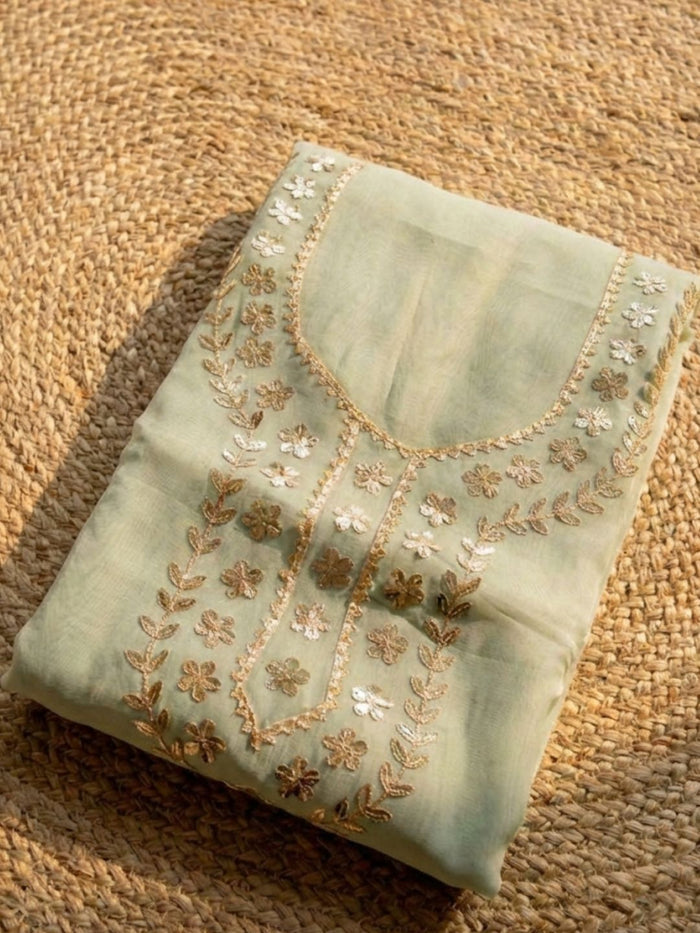 Indiehaat | Organza Silk Gota Patti Suit Set Green
