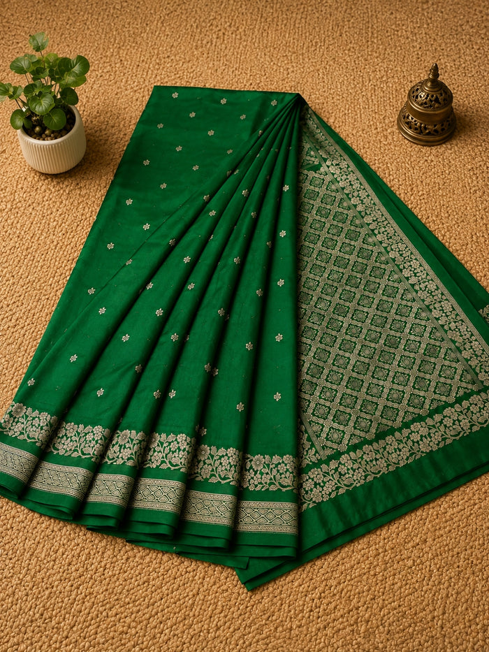 Indiehaat | Green Forest Weave Mashru Silk Saree