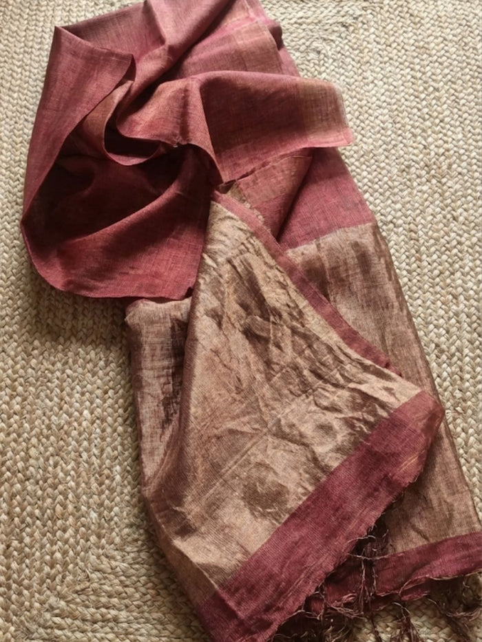 Indiehaat | Pure Handloom Silk Linen Saree Orange