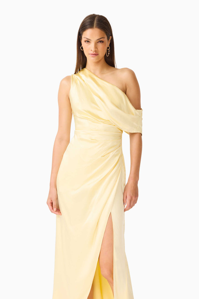 Isadora One Shoulder Gown in Butter Yellow