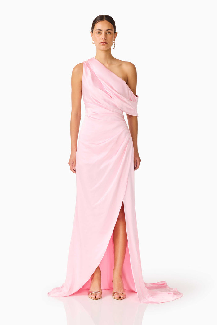 Isadora One Shoulder Gown in Pale Pink
