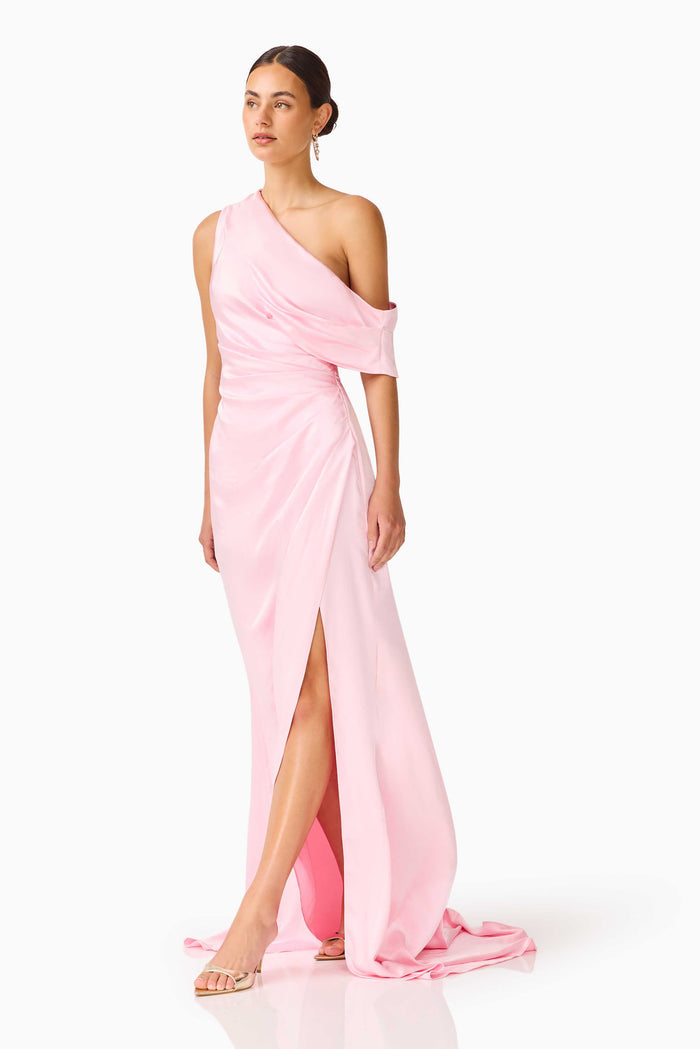 Isadora One Shoulder Gown in Pale Pink