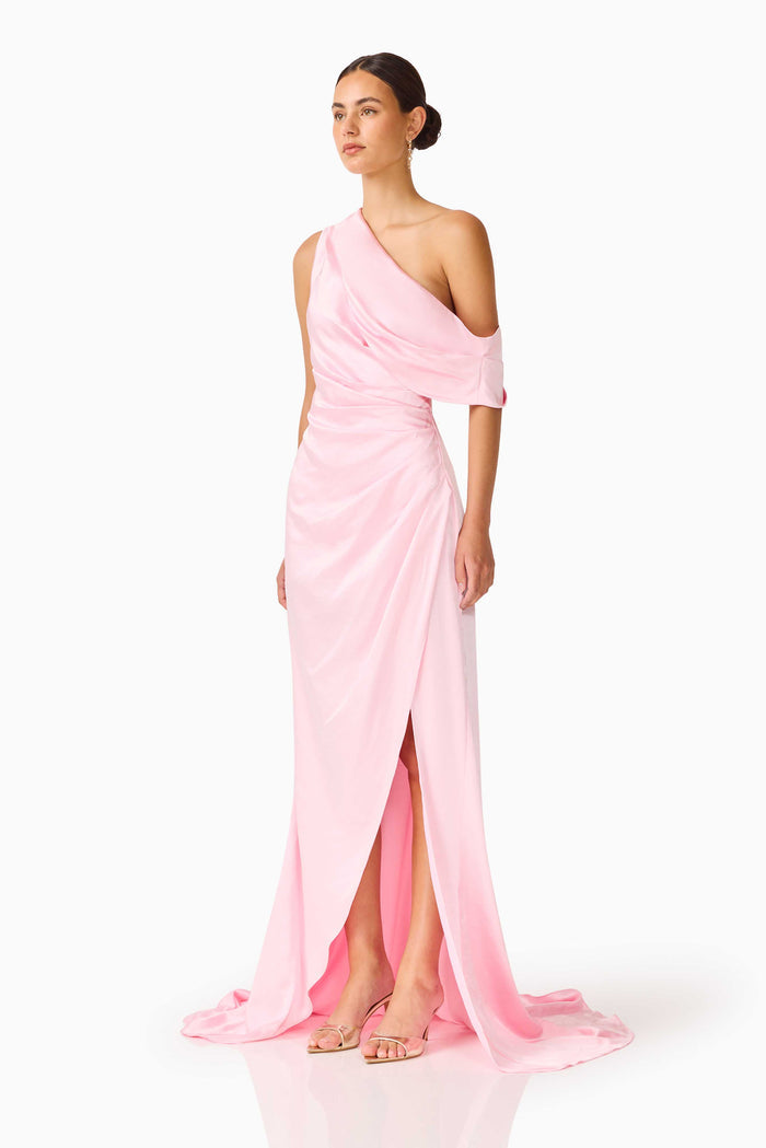 Isadora One Shoulder Gown in Pale Pink