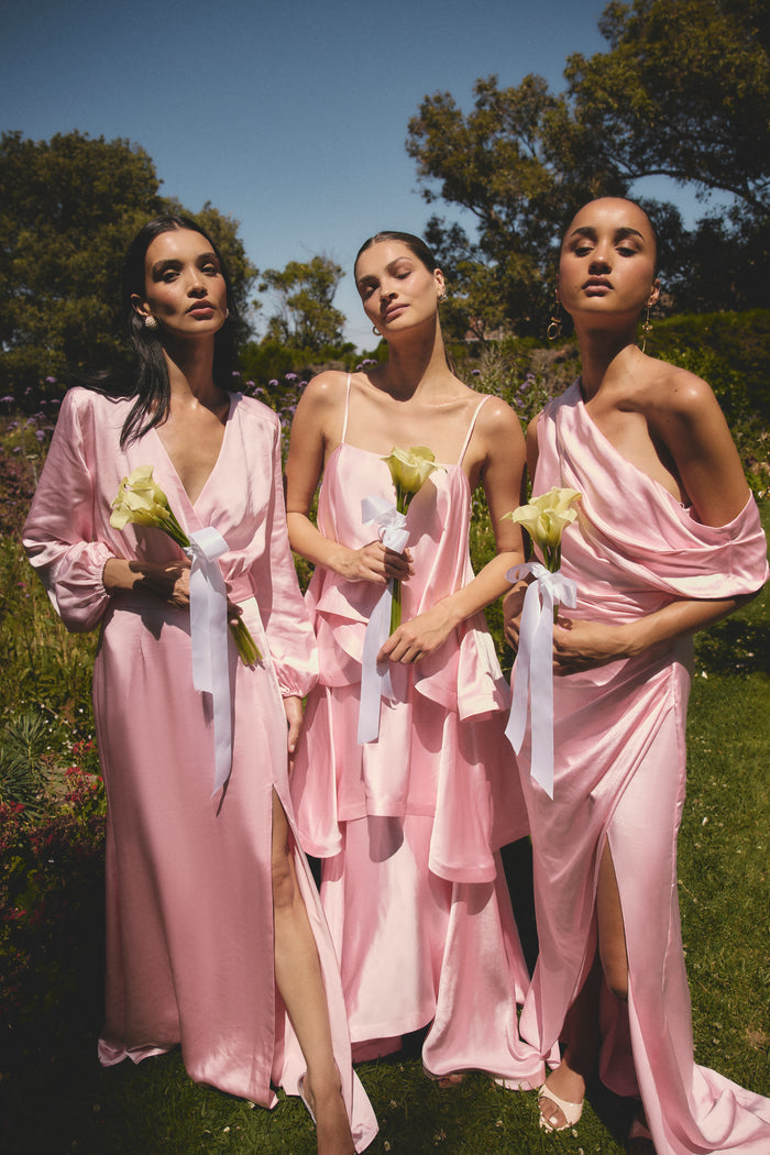 Isadora One Shoulder Gown in Pale Pink