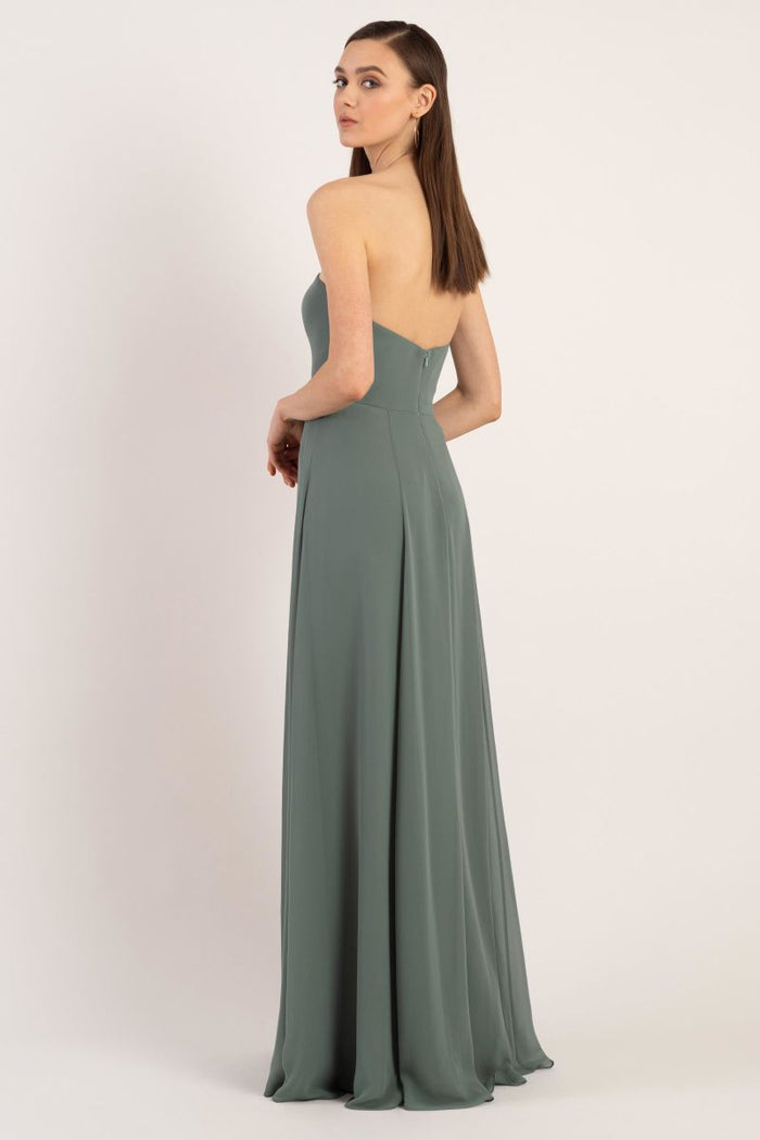 Strapless, Luxe Chiffon, A-Line, Front slit, flared skirt