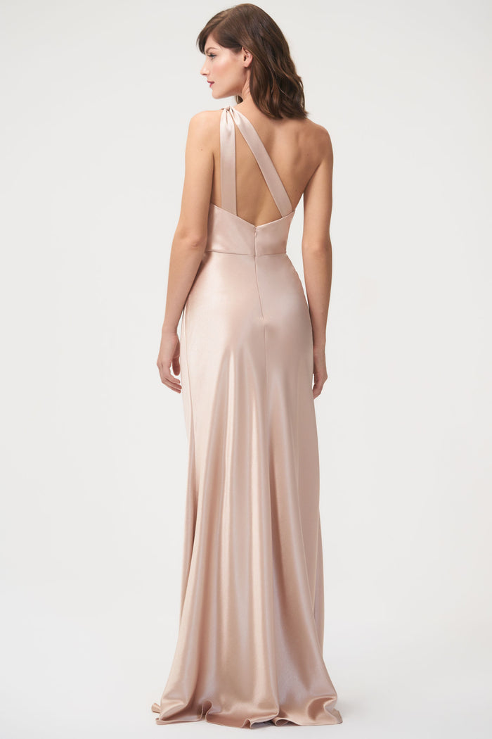 One-shoulder dress in crepe back satin