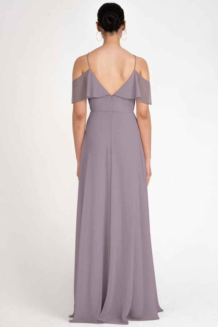 V-neckline, Luxe Chiffon, cold shoulder, Flutter sleeve