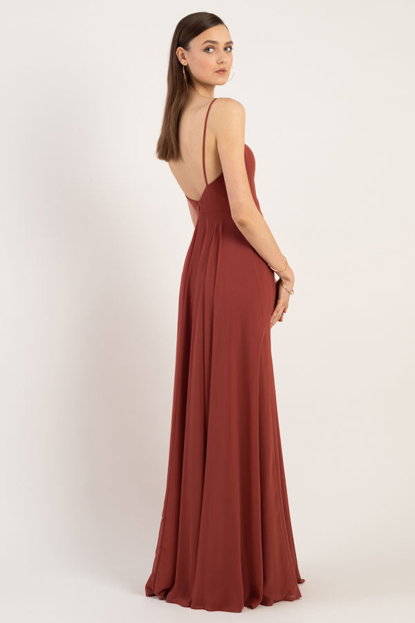 straight neckline spaghetti strap in flowy luxe chiffon